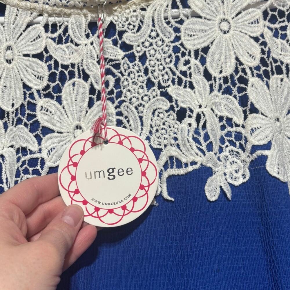 Umgee Womens Medium M Royal Blue Crochet Floral Lace Balloon Sleeve Boho Blouse - Picture 6 of 10